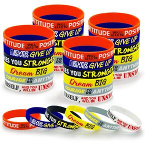 30 Pieces Inspirational Rubber Bracelet Motivational Quotes Silicone Bracelets Adult Stretch Wristbands Rubber Motivational Gifts for Men Women Teens Gym Kids Adults Party Favors,6 Designs (Unisex)