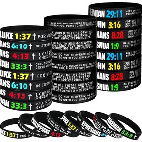 96 Pieces Bible Verses Silicone Bracelets Religious Rubber Wristbands Inspirational Messages Wrist Bands Colored Silicone Presents Bible Wristbands for Men Women Teenagers Teachers