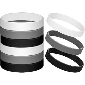 JOVITEC 12 Pieces Rubber Bracelets, Solid Color Silicone Wristbands, Multi-Pack Blank Wristbands Bracelets for Events Rubber Bands Party (Black, White, Gray)