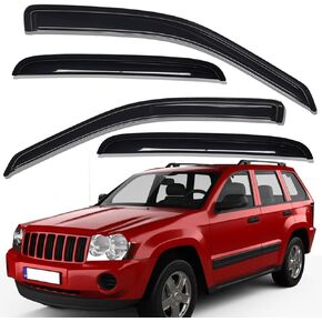 Lightronic WV94243 Outside-Mount Side Window Visor Deflector Rain Guard, Dark Smoke Shatterproof, 4-Pieces Set for 2005-2010 Jeep Grand Cherokee
