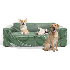 Houseables Loveseat Cover, Plastic Couch Cover, 84"W x 40"D x 36.35"RH, 18" FH, Clear Plastic Furniture Cover, Plastic Sofa Cover Protector, Heavy Duty Couch Cover, Waterproof Loveseat Cover for Pets