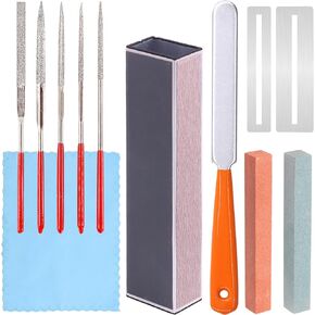 Tanstic 12Pcs Premium Guitar Luthier Tool Set Includes Fret Leveling Beam, 5Pcs Grinding File, Guitar Fret Crowning Luthier File, Fingerboard Guards and Cleaning Cloth for Guitar Bass Setup