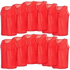 12Pack Adult Training Vests, Scrimmage Jersey Bibs Pinnies (Red)