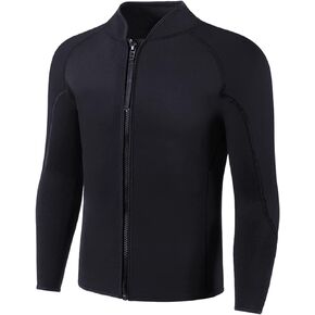 INTBOSS Wetsuit Top Men,2mm Mens Wetsuit Top 3mm Long Sleeve Wetsuit Jacket Men Front Zip Warm Wets Suit Jackets for Men Stretch Mens Wetsuit Top