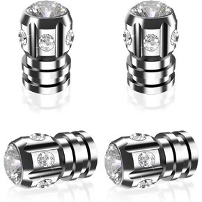 Tire Valve Caps, Bling Valve Stem Caps with Sparkly Rhinestones, Tire Caps 4 Pack for Cars SUVs Trucks Motorcycles Bikes, Anti-Fading Coating, Corrosion Resistant, Air Leakproof - Black
