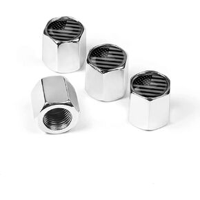 4PCS American Flag Tire Valve Stem Caps for Car, Auto Anti-Rust Airtight Rubber Valve Stem Covers, Leakproof Wheel and Tire Exterior Accessories Universal for Car, Bikes,Vehicles (Black/Blue)