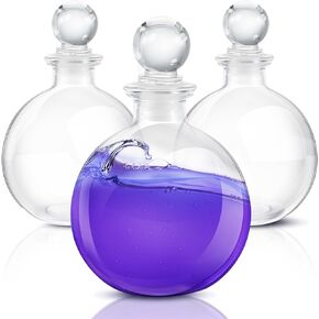 Tessco 3 Pcs Spherical Potion Bottles Round Glass Bottles Clear Potion Jars Large Decorative Bottles Vases for Halloween Christmas Costume Props DIY Crafts Decoration(Cork Stopper, 8.5 oz)