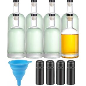 Danmu 8 Pack Glass Bottles, 12.6oz Glass Bottles with Cork,Glass Bottles with Lids,Wine Bottles,Sauce Bottles,Shrink Capsules Included,375ml Glass Bottles for Decorations, Party Favors