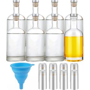 Danmu 8 Pack Glass Bottles, 12.6oz Glass Bottles with Cork,Glass Bottles with Lids,Wine Bottles,Sauce Bottles,Shrink Capsules Included,375ml Glass Bottles for Decorations, Party Favors