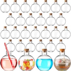 Jinei 30 Pcs 6 oz Ball Shape Plastic Sand Art Bottles Spherical Clear Plastic Potion Bottles Christmas Cocktail Ornament Balls for DIY Wedding Party Gift Crafts Decoration (Silver,Aluminum Cap)