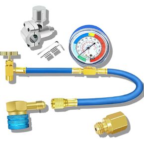 R134A Refrigerator Freon Recharge Hose Kit-R134a AC Refrigerant Charging Guage Hose Set with BPV31 Bullet Piercing Tap Valve and R134a Self-Sealing Adapter, for Home A/C Refrigerant System (Red)