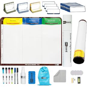 6 Column Magnetic Kanban Board, Scrum Board Flex Whiteboard Kit. Agile Kit, 106 Magnetic Kanban Card Kit, Scrum Card Set. Project Management Board for Project Planning, Scrum Whiteboard Kit