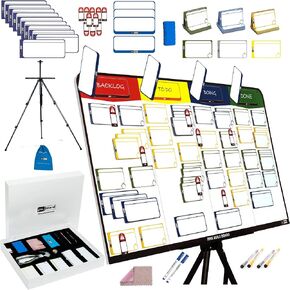 Kanban Board Magnetic Kit, Scrum Board Magnetic Kit, Full Magnetic Project Management Board Set. 84 Piece Kanban Magnets, Kanban Cards, Scrum Cards Agile Kit. Project Planning Task WhiteBoard