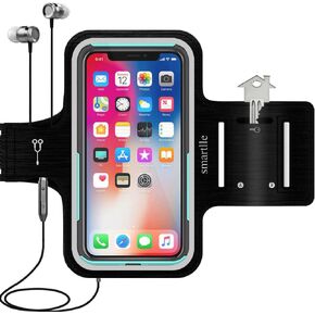 Smartlle Arm Phone Holder for Running, Universal Armband for Cellphone, iPhone 13 12 11 Pro/XR/XS/X/SE/8/7/6s/6, Samsung Galaxy A/S/J, LG, Moto, Pixel, Up to 6.1’’, for Gym, Sports, Workout-Black