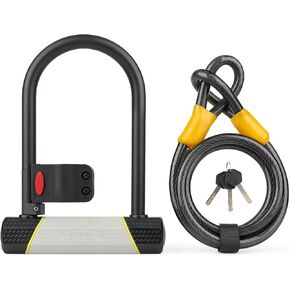 قفل دراجة SUNYA شديد التحمل مضاد للسرقة، قفل دراجة مع 3 مفاتيح أمان عالي، قفل U للدراجة 180 × 250 مم + كابل 4.9 قدم. مناسب لدراجات سكوتر الطرق الجبلية القابلة للطي in Kuwait
