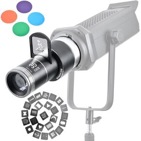 Optical Snoot for Bowens Mount Photography,Conical Projector Attachment Spotlight for Monolight Portraits Compatible with Aputure Amaran 60D/XS/100X/D 200D/GODOX SL60,with 4 Color Filters and 25 Gobos