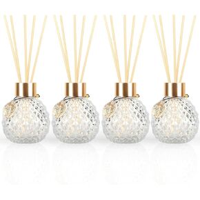 4Pcs Reed Diffuser Set with Metal Golden Decoration, Empty Reed Diffuser Bottles with 20Pcs Reed Diffuser Sticks, Unique Design Bottles for Home and Office(Spiky Ellipsoidal)