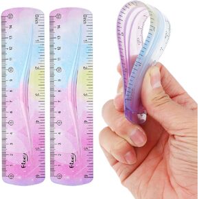 2 Pieces Flexible Ruler, 15cm/6inch Plastic Ruler Shatterproof Straight Edge Ruler Soft Bendable Ruler for School Classroom Office Kids & Adults (6inch)