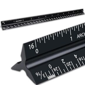 12 Inch Architectural Scale Ruler with Laser-Etched Imperial Measurements, 12" Aluminum Architect Triangular Ruler for Architects, Machinist, Engineers,Draftsman and Students