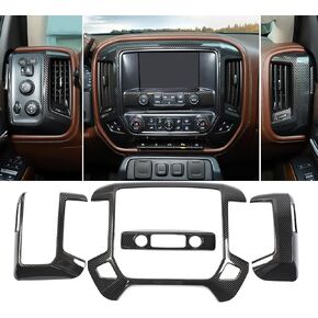 RT-TCZ for Silverado Dash Panel Trim Cover Carbon Fiber Bezel for GMC Sierra Chevy Silverado 2014 2015 2016 2017 Carbon Fiber Interior Accessories 4pcs