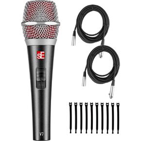 Briskdrop sE Electronics V7 Switch Supercardioid Dynamic Handheld Microphone - Bundle with 2 XLR Cables and 10 Cable Ties