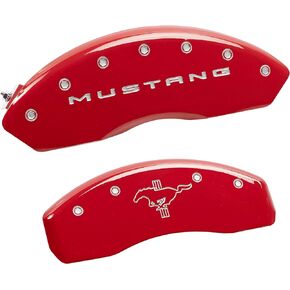 MGP Caliper Covers - Brake Caliper Covers 2015-2023 Ford Mustang (Standard Brakes) - Front and Rear Set - Mustang/Bar & Pony Logo - Red