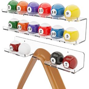 Acrylic Billiard Ball Storage Shelf Set Pool Ball Wall Mount Rack Pool Accessory Wall Holder for 16 Balls Billiard Pool Ball Cue Ball Billiard Ball Rack in Billiard Room Bar（Two pieces）