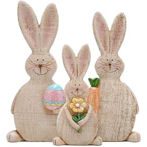 Hodao Spring Rabbit Figurines Tabletopper Decors for Party Home Holiday Cute Bunny Easter Day Decorations, Set of 3