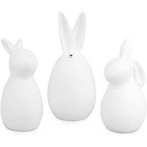 LarpGears Easter Bunny Decor, 4 Pcs Glossy White Ceramic Bunny Figurines Spring Home Gifts Table Centerpiece Arts Crafts Decorations
