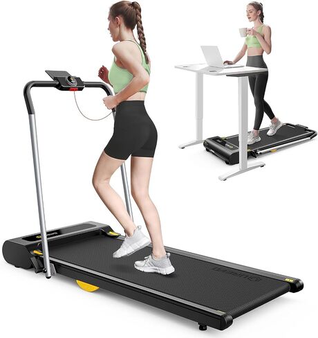 UREVO 2 in 1 Folding Treadmill, 0.6-7.6 Mph Under Desk Treadmill Including 3 HIIT Modes, Walking Pad with Smart Rotary Console, 2.5 HP Treadmills for Home Office in Saudi Arabia