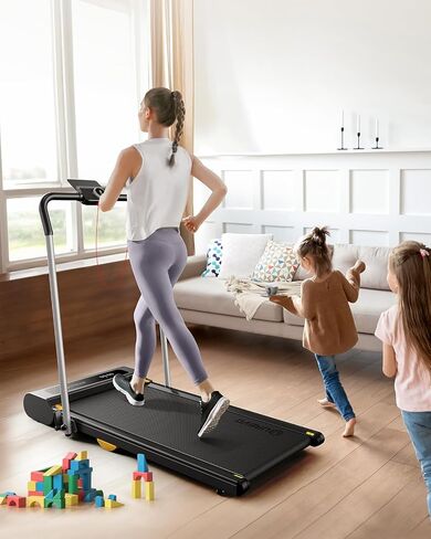 UREVO 2 in 1 Folding Treadmill, 0.6-7.6 Mph Under Desk Treadmill Including 3 HIIT Modes, Walking Pad with Smart Rotary Console, 2.5 HP Treadmills for Home Office in Saudi Arabia