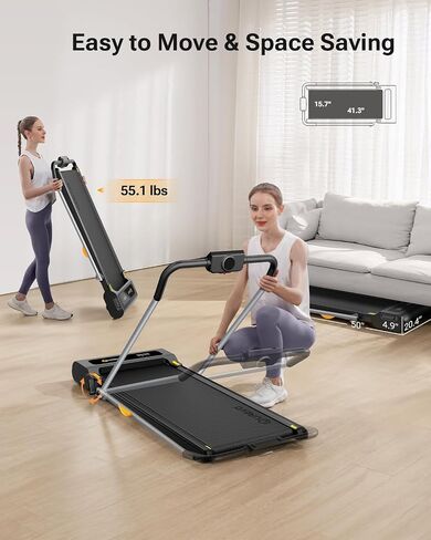 UREVO 2 in 1 Folding Treadmill, 0.6-7.6 Mph Under Desk Treadmill Including 3 HIIT Modes, Walking Pad with Smart Rotary Console, 2.5 HP Treadmills for Home Office in Saudi Arabia