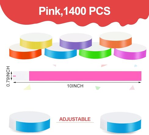 1400 Packs Paper Wristbands for Events, 7 Colors Waterproof Neon Party Wristbands Armband Paper Bracelets Identification Wristbands for Concert Club Bar Entrance Admission Party in Saudi Arabia