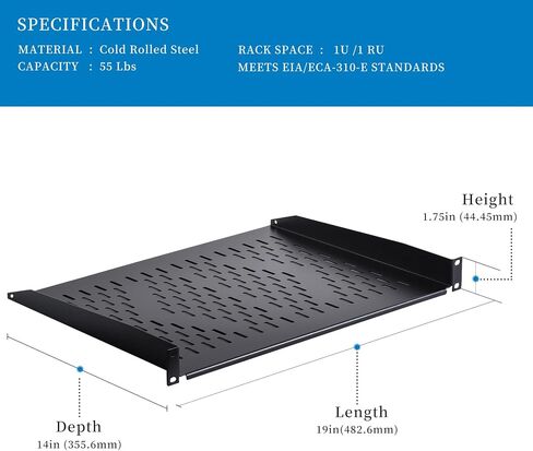 RackPath 1U Cantilever Universal Rack Shelf - 14in Deep – Rackmount Shelf for 19’’ AV/Network Equipment Racks – 55lbs Capacity - 2Pack in Kuwait