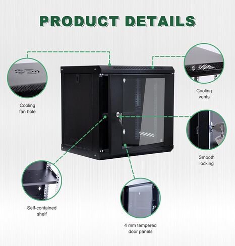 Server Rack Cabinet 6U Wall Mount Rack Network Cabinet 19 Inch IT Network Rack & A/V Equipment Shelf with Glass Door Locks & Removable Side Panels Cooling Fan Wall Mount Network Rack (Black) in Saudi Arabia