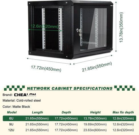 Server Rack Cabinet 6U Wall Mount Rack Network Cabinet 19 Inch IT Network Rack & A/V Equipment Shelf with Glass Door Locks & Removable Side Panels Cooling Fan Wall Mount Network Rack (Black) in Saudi Arabia