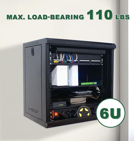 Server Rack Cabinet 6U Wall Mount Rack Network Cabinet 19 Inch IT Network Rack & A/V Equipment Shelf with Glass Door Locks & Removable Side Panels Cooling Fan Wall Mount Network Rack (Black) in Saudi Arabia
