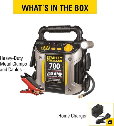 700 Peak Amp Auto Jump Starter، طاقة محمولة - منافذ USB ثلاثية 15 وات، ضاغط هواء 120 رطل لكل بوصة مربعة in Kuwait