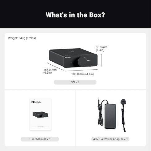 Fosi Audio V3 Stereo Amplifier Home Audio 300 Watts x2 Power TPA3255 Class D Mini Speaker Amp 2 Channel Audio Component for Passive Bookshelf Tower Speakers Desktop Home Theater with 48V Power Supply in Saudi Arabia
