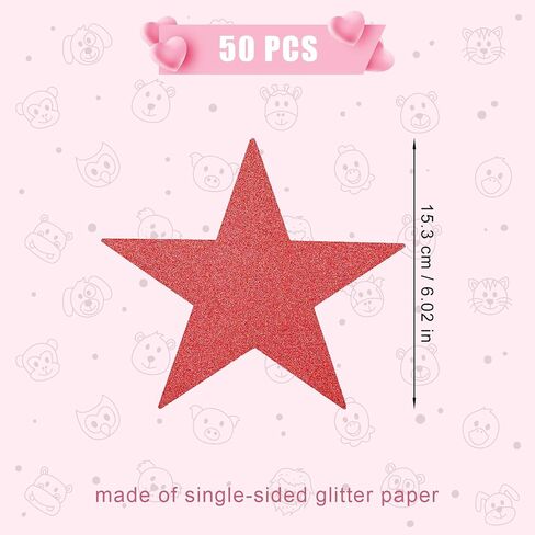 50pcs Glitter Star Cutouts, 6inch Twinkle Star Glitter Paper Confetti Star Shape Paper Cut Outs for Bulletin Board Classroom Wall Party Supplies (Red) in Saudi Arabia
