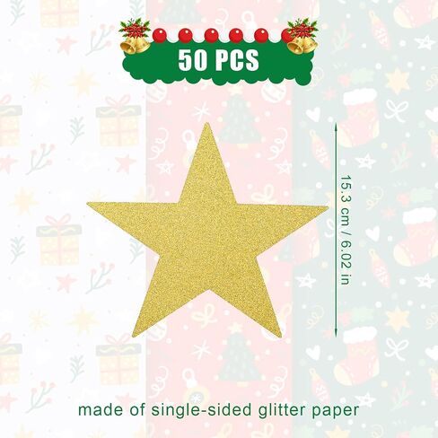 50pcs Glitter Star Cutouts, 6inch Twinkle Star Glitter Paper Confetti Star Shape Paper Cut Outs for Bulletin Board Classroom Wall Party Supplies (Red) in Saudi Arabia