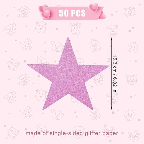 50pcs Glitter Star Cutouts, 6inch Twinkle Star Glitter Paper Confetti Star Shape Paper Cut Outs for Bulletin Board Classroom Wall Party Supplies (Red) in Saudi Arabia