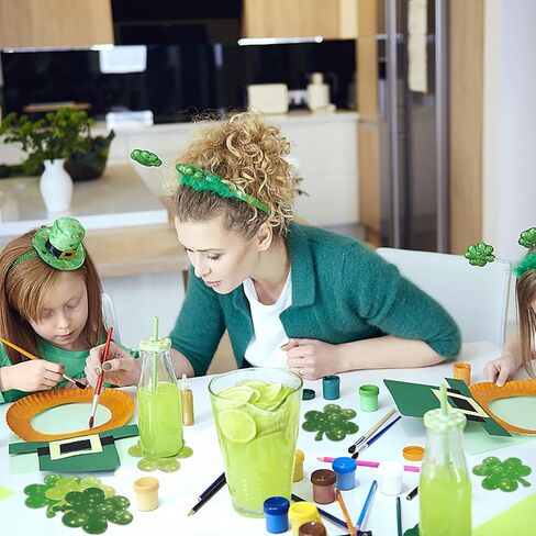 RUIYELE 90Pcs St. Patrick's Day Shamrock Cutouts with 180Pcs Glue Points Paper Glitter Green Clover Shape Cut Outs Creative Cut-Outs for Irish Holiday Classroom Bulletin Border School Craft Decor in Kuwait