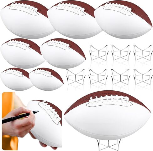 8 Pcs Autograph Football Set Size 9 Size 3 Size 1 Football with 8 Acrylic Stand 2 Panel Blank Signature Football for Trophy High School College Coach Gift Anniversary Birthday Graduation in Saudi Arabia