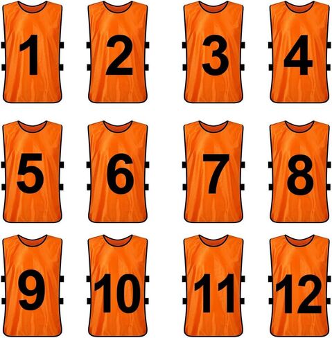 TopTie 12 Pcs Numbered Training Vest Scrimmage Practice Vest Pinnies Sets of 12 (#1-12), Soccer Pinnies in Saudi Arabia