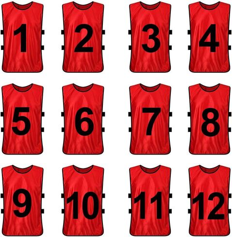 TopTie 12 Pcs Numbered Training Vest Scrimmage Practice Vest Pinnies Sets of 12 (#1-12), Soccer Pinnies in Saudi Arabia