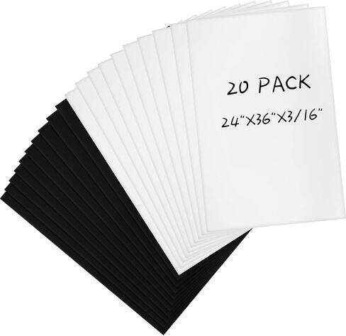 20 Pcs Foam Board 24 x 36 Inch White and Black Foam Poster Board 3/16 Inch Thick Foam Core Backing Board Mat Board Center for Prints Presentations Signboards Arts Crafts Framing Display in Saudi Arabia