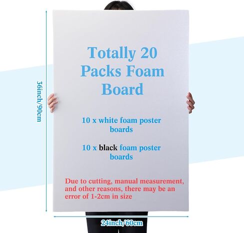 20 Pcs Foam Board 24 x 36 Inch White and Black Foam Poster Board 3/16 Inch Thick Foam Core Backing Board Mat Board Center for Prints Presentations Signboards Arts Crafts Framing Display in Saudi Arabia