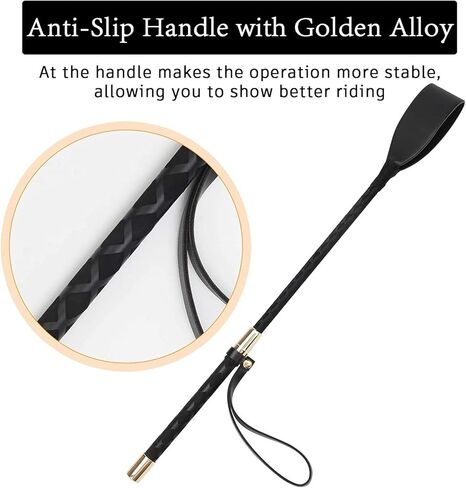 سوط NARKEN SlickStrider للفروسية، مقاس 18 بوصة من الجلد الصناعي عالي الجودة لركوب الخيل، ثنائي الغرض، قبضة مريحة، سوط أسود لعشاق الفروسية in Kuwait