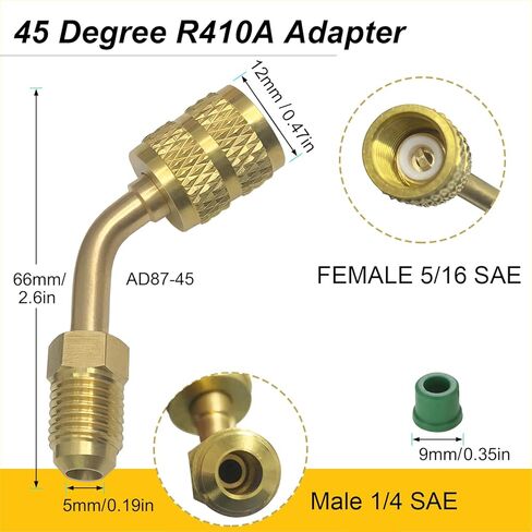 محول سبليت صغير R410A، 5/16 بوصة SAE أنثى إلى 1/4 بوصة SAE ذكر مضيئة لتركيبات منخفضة الخسارة HVAC وخدمة التبريد R410A (حزمة واحدة) in Kuwait